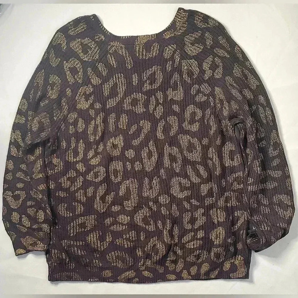 TORRID Wine & GOLD FOIL LEOPARD RIB Pull over Sweater Sz 2 2XL 16-18 US - Picture 8 of 10